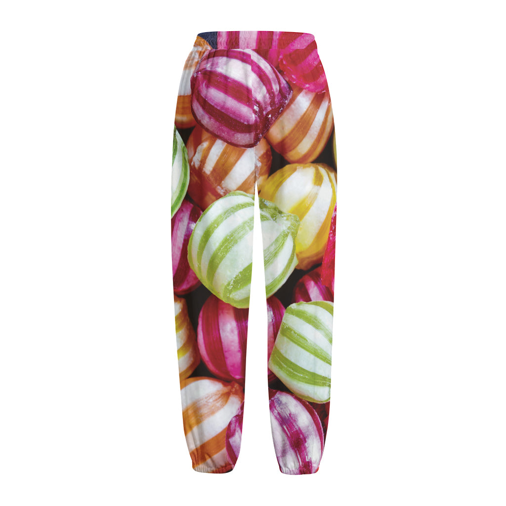 Colorful Candy Ball Print Fleece Lined Knit Pants