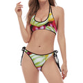 Colorful Candy Ball Print Halter Scoop Tie Side Bikini