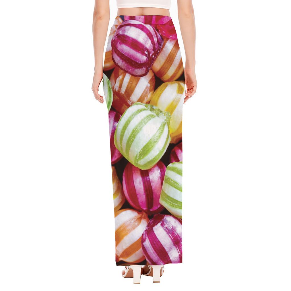 Colorful Candy Ball Print High Slit Maxi Skirt