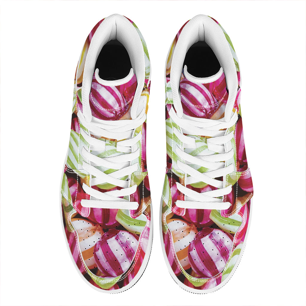 Colorful Candy Ball Print High Top Leather Sneakers