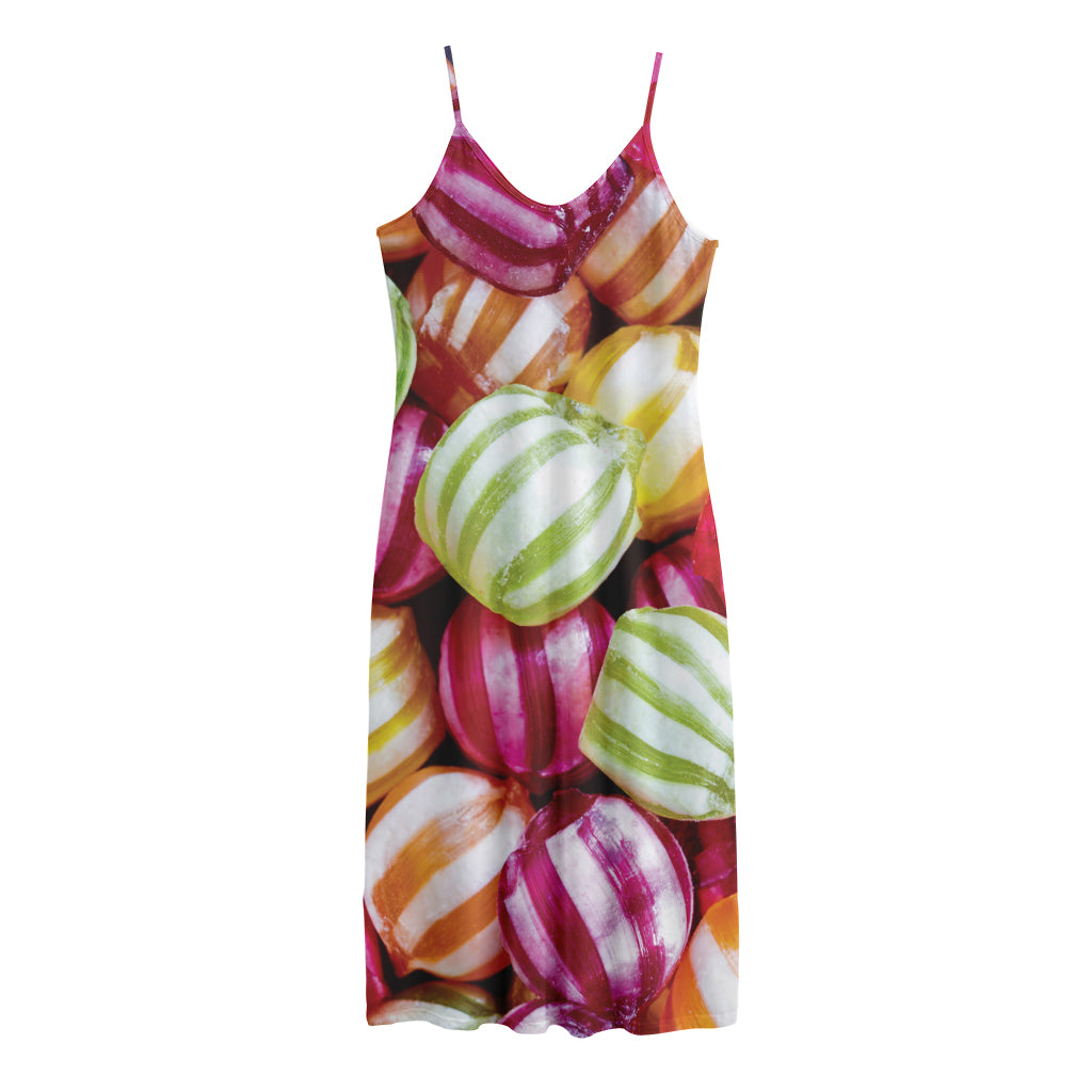 Colorful Candy Ball Print Jersey Midi Cami Dress