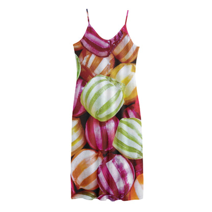 Colorful Candy Ball Print Jersey Midi Cami Dress