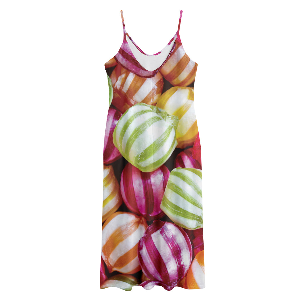 Colorful Candy Ball Print Jersey Midi Cami Dress