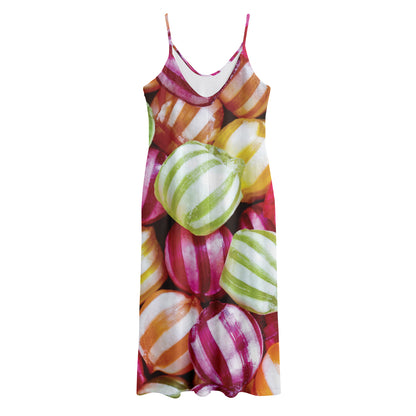 Colorful Candy Ball Print Jersey Midi Cami Dress