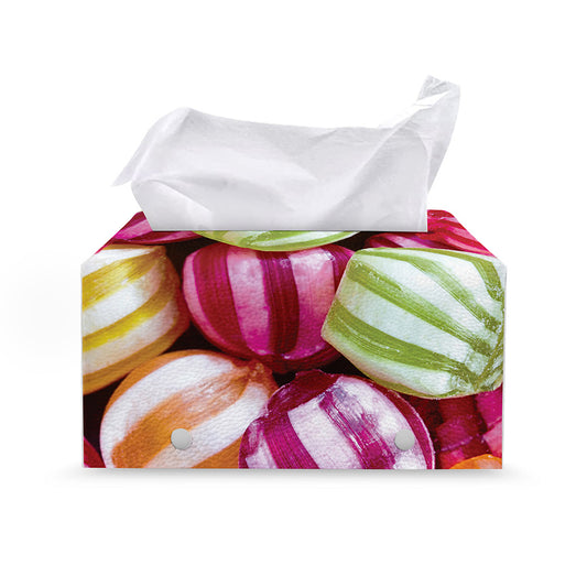Colorful Candy Ball Print Leather Tissue Box Cover