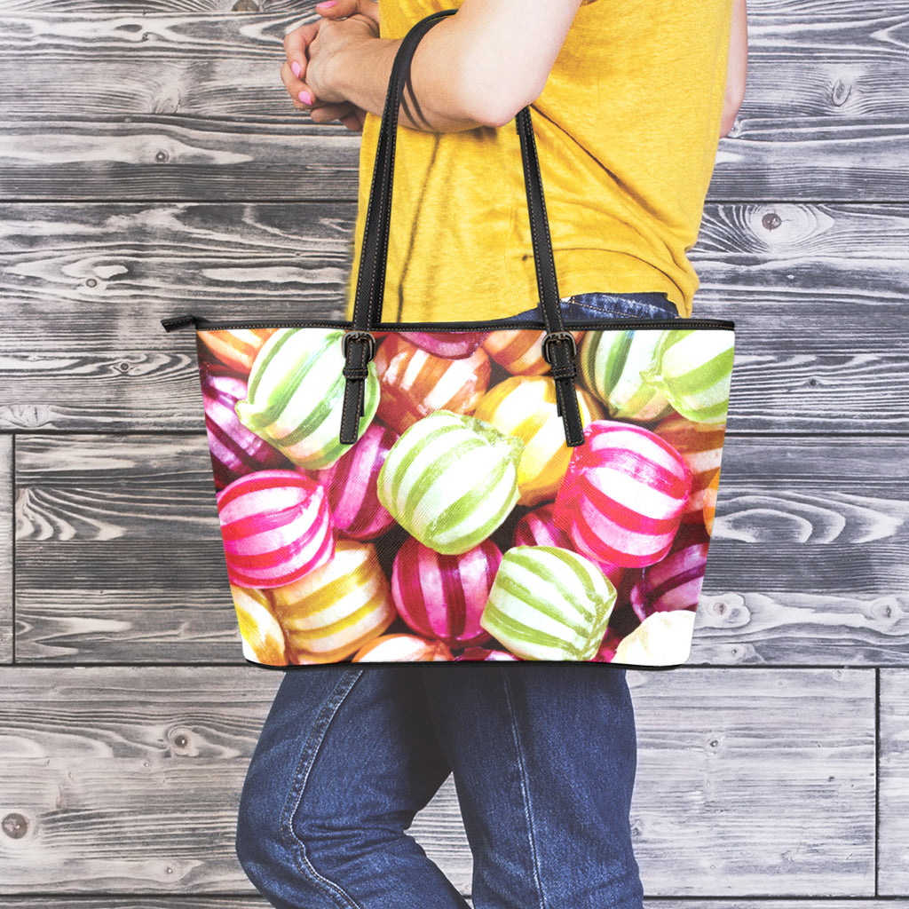 Colorful Candy Ball Print Leather Tote Bag