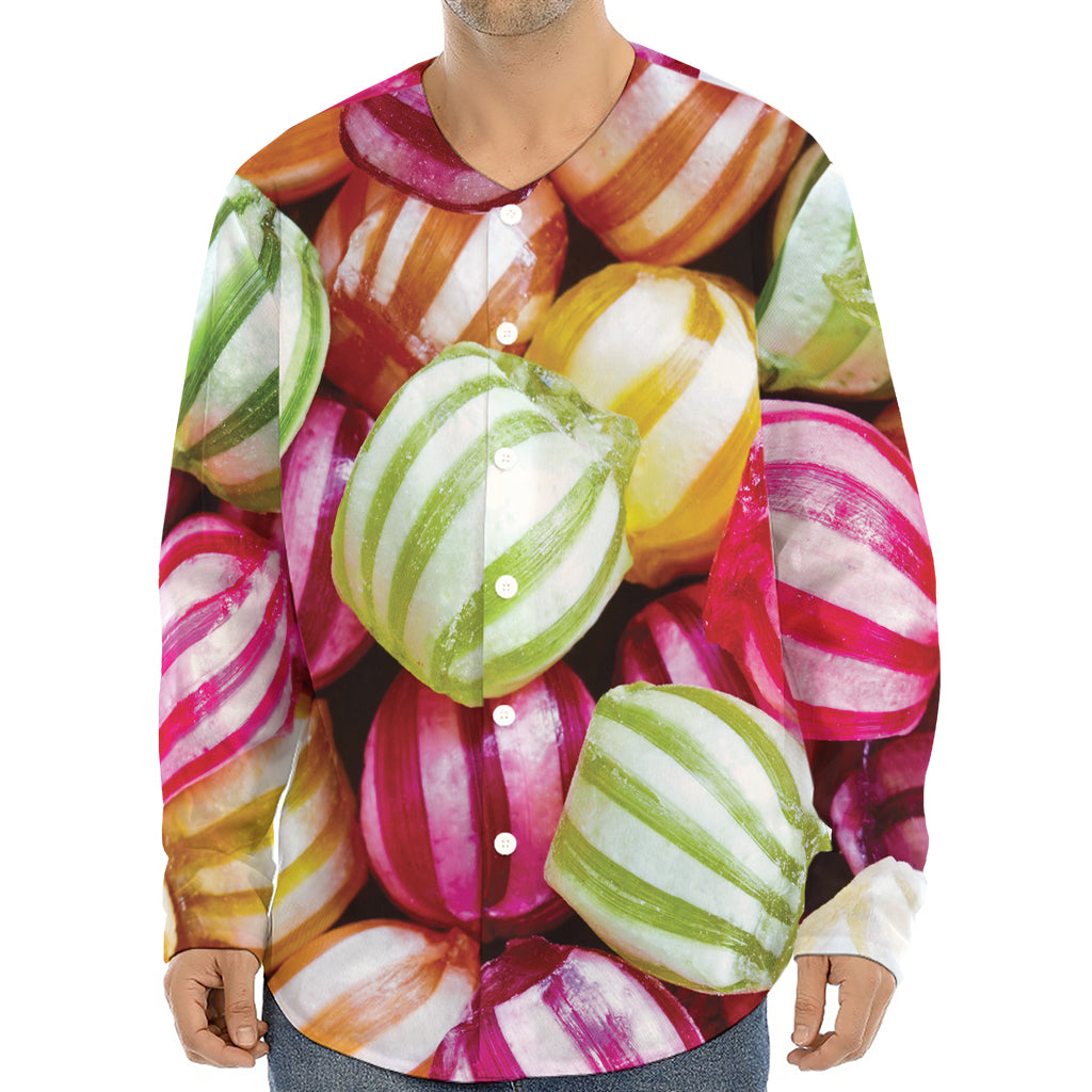 Colorful Candy Ball Print Long Sleeve Baseball Jersey