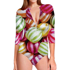 Colorful Candy Ball Print Long Sleeve Swimsuit