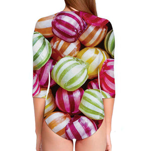 Colorful Candy Ball Print Long Sleeve Swimsuit