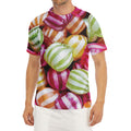 Colorful Candy Ball Print Men's Short Sleeve Rash Guard