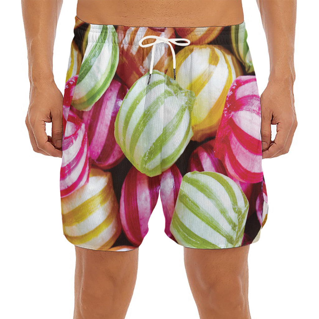 Colorful Candy Ball Print Men's Split Running Shorts