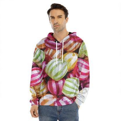 Colorful Candy Ball Print Men's Velvet Pullover Hoodie