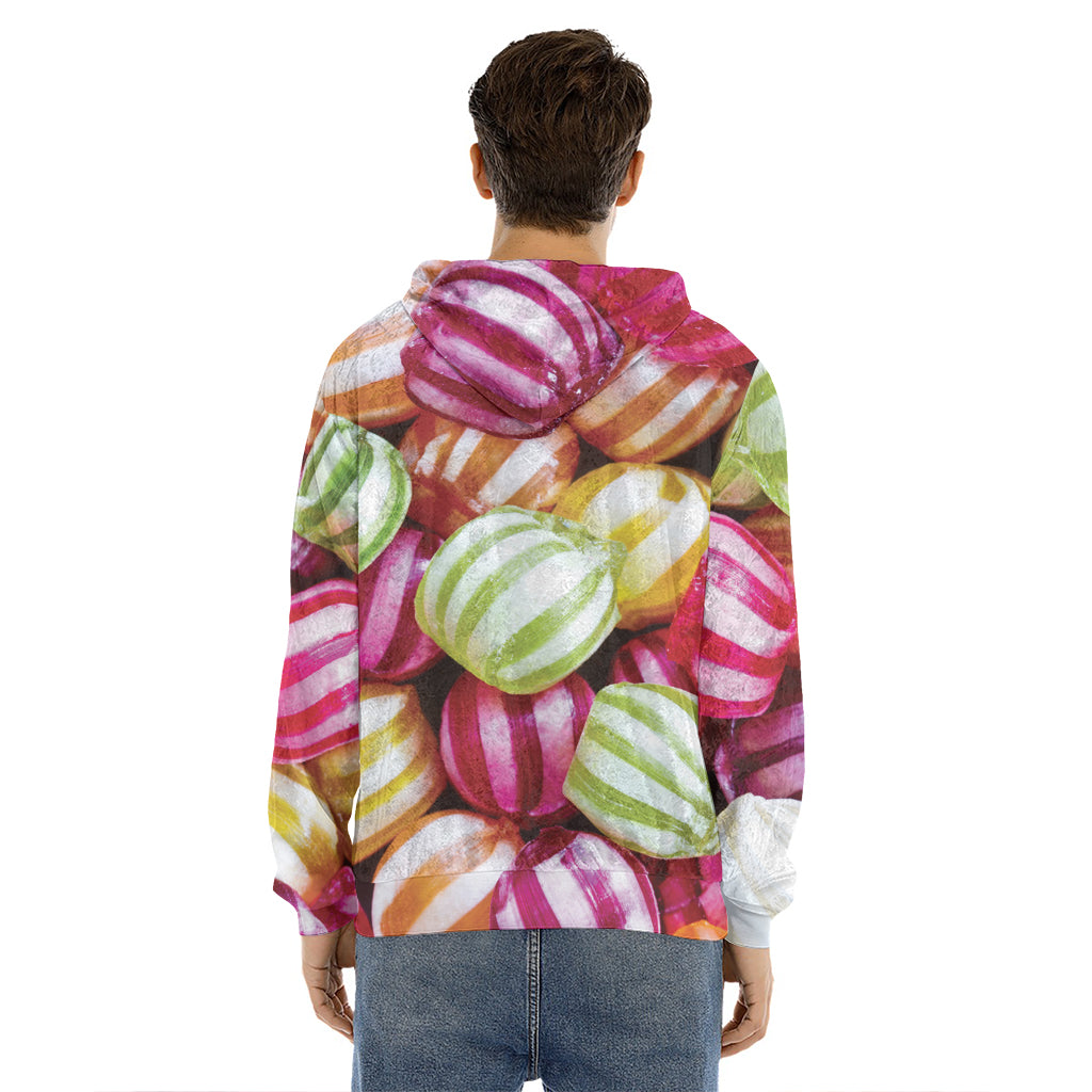 Colorful Candy Ball Print Men's Velvet Pullover Hoodie