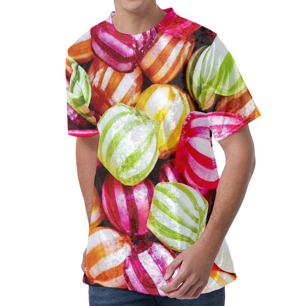 Colorful Candy Ball Print Men's Velvet T-Shirt