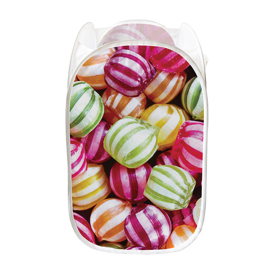 Colorful Candy Ball Print Mesh Laundry Hamper