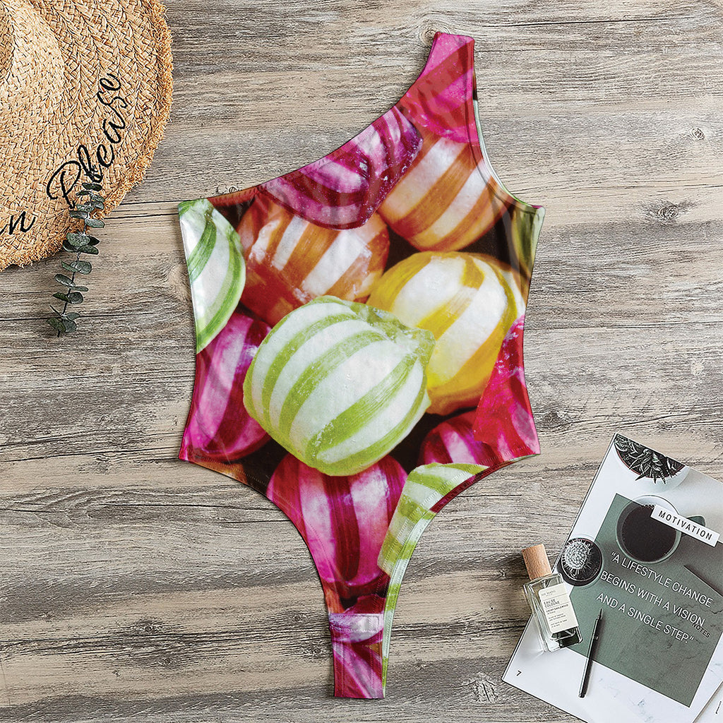 Colorful Candy Ball Print One Shoulder Bodysuit
