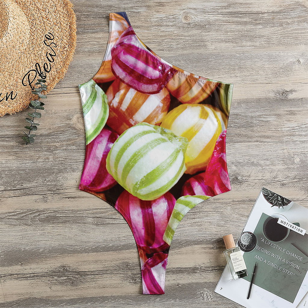 Colorful Candy Ball Print One Shoulder Bodysuit