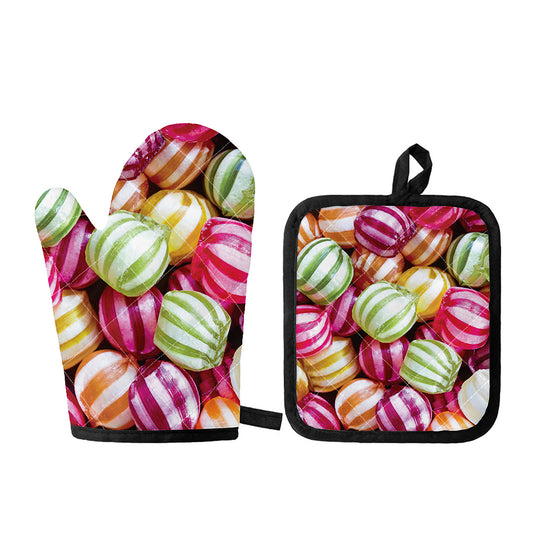 Colorful Candy Ball Print Oven Mitt And Pot Holder Set