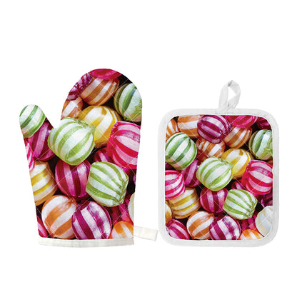 Colorful Candy Ball Print Oven Mitt And Pot Holder Set