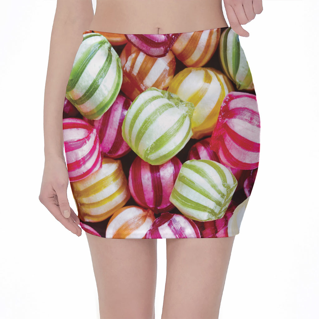 Colorful Candy Ball Print Pencil Mini Skirt