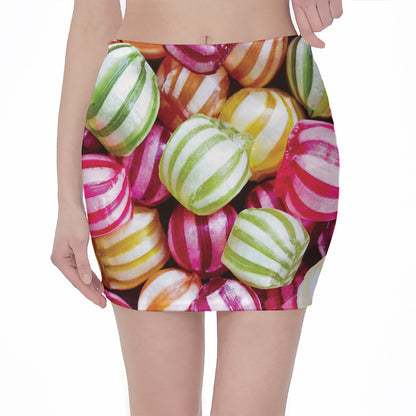 Colorful Candy Ball Print Pencil Mini Skirt