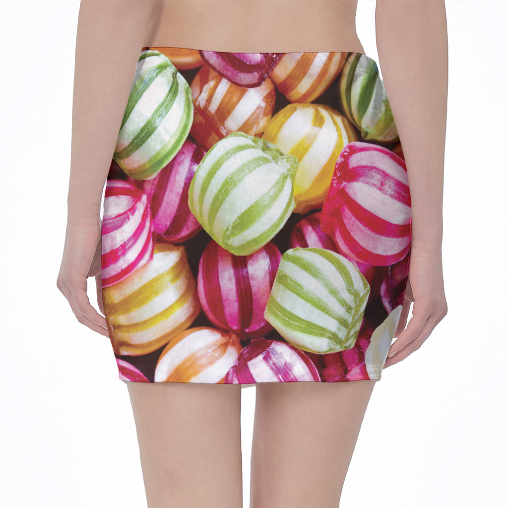 Colorful Candy Ball Print Pencil Mini Skirt