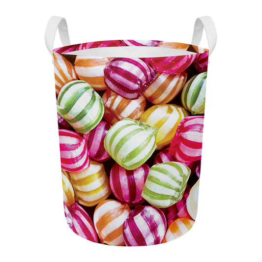 Colorful Candy Ball Print Round Laundry Basket
