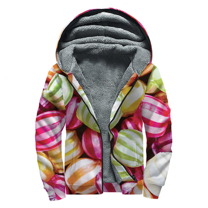 Colorful Candy Ball Print Sherpa Lined Zip Up Hoodie