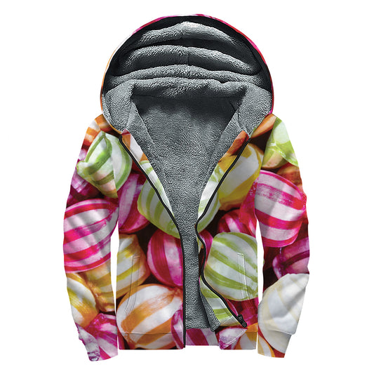 Colorful Candy Ball Print Sherpa Lined Zip Up Hoodie