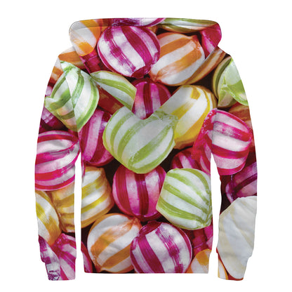 Colorful Candy Ball Print Sherpa Lined Zip Up Hoodie