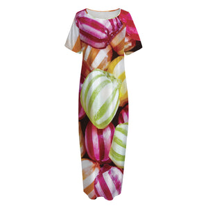 Colorful Candy Ball Print Short Sleeve Long Nightdress