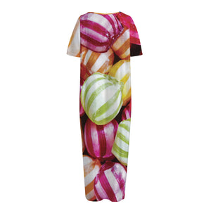 Colorful Candy Ball Print Short Sleeve Long Nightdress