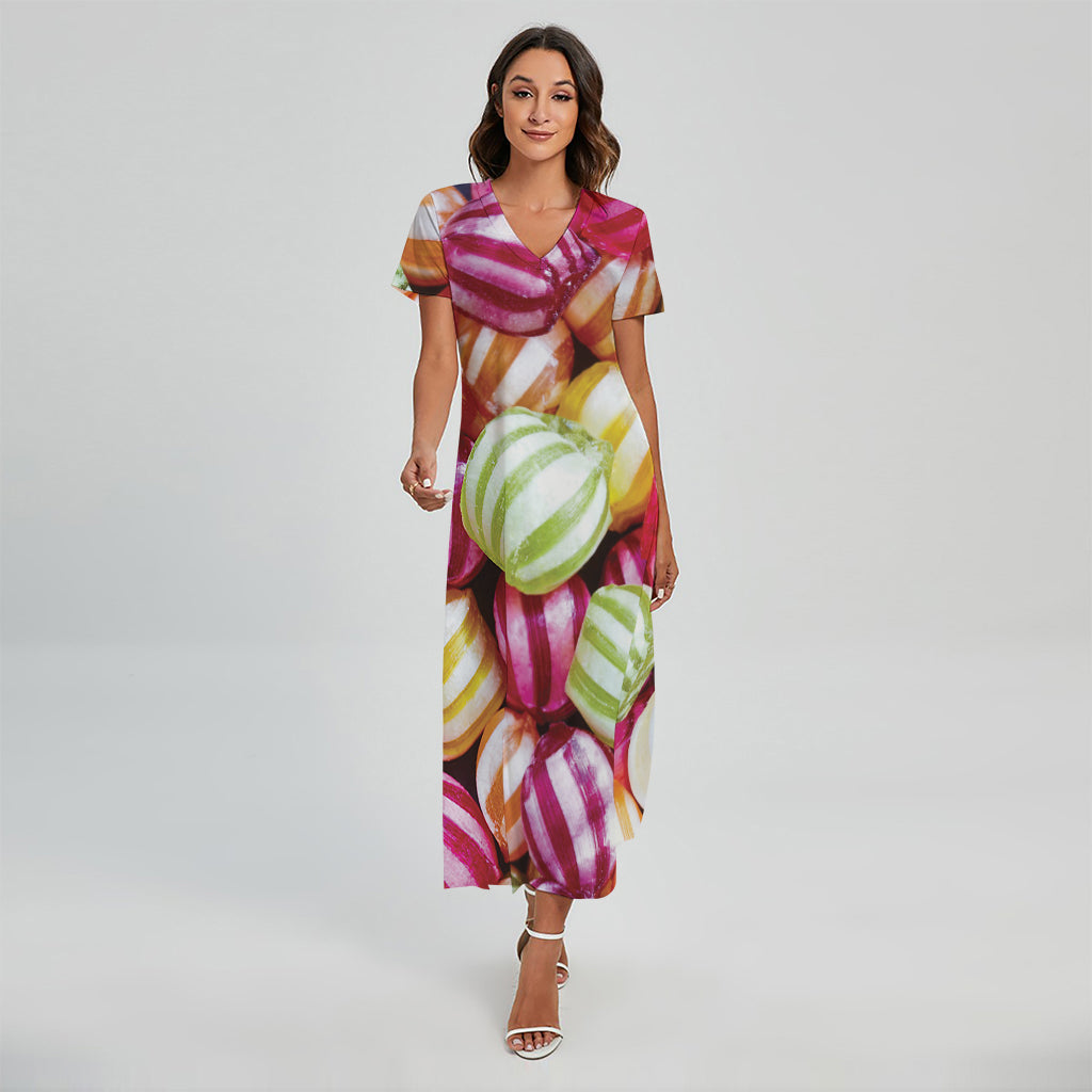 Colorful Candy Ball Print Short Sleeve Maxi Dress