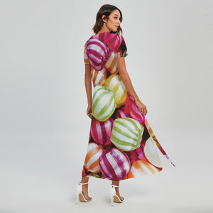 Colorful Candy Ball Print Short Sleeve Maxi Dress