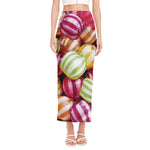 Colorful Candy Ball Print Side Slit Maxi Skirt