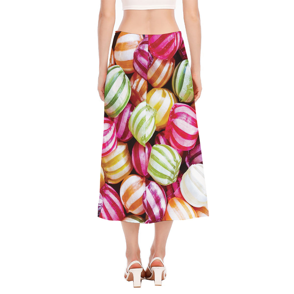 Colorful Candy Ball Print Side Slit Midi Skirt