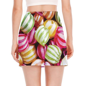 Colorful Candy Ball Print Side Slit Mini Skirt