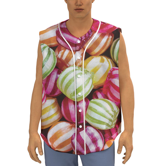 Colorful Candy Ball Print Sleeveless Baseball Jersey