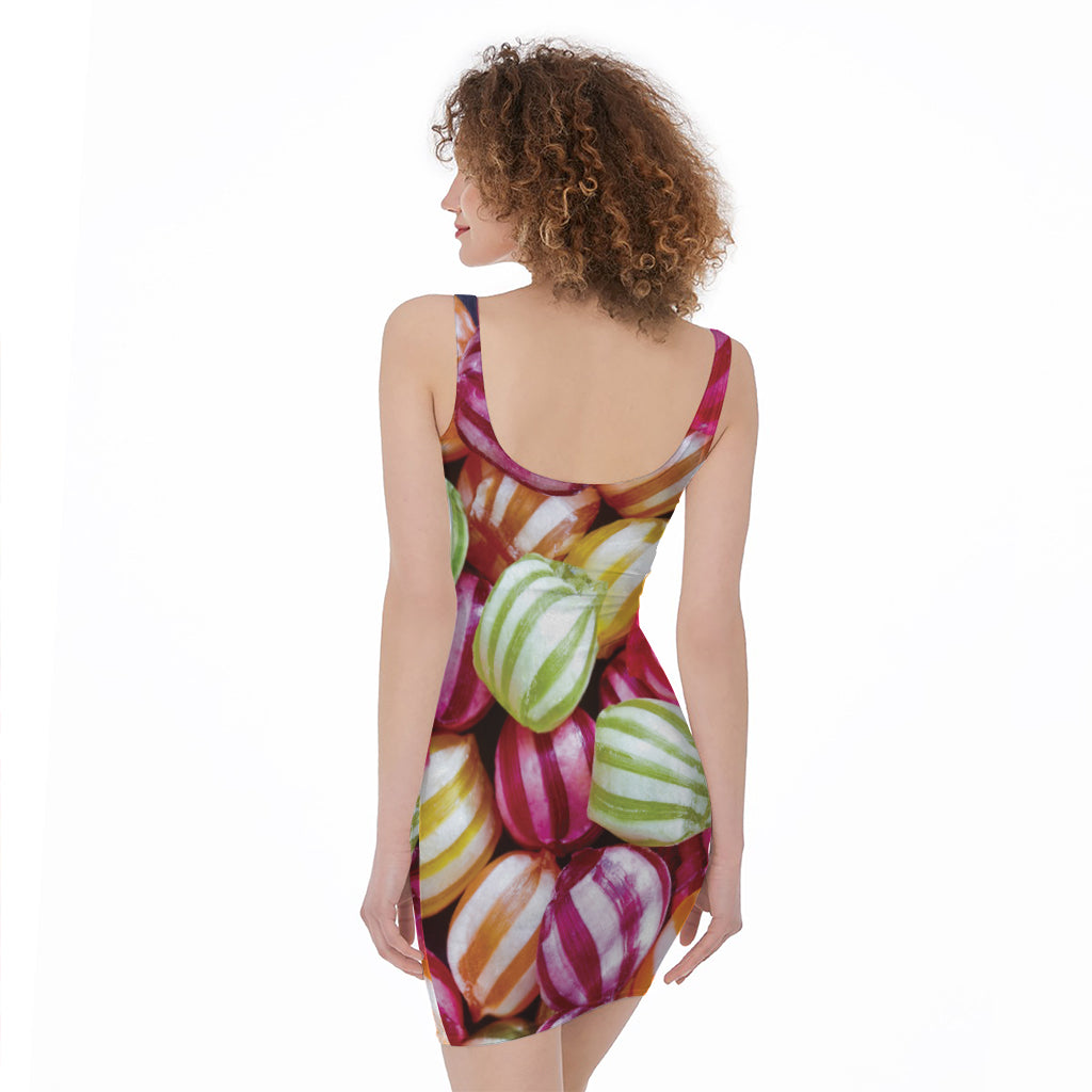 Colorful Candy Ball Print Sleeveless Bodycon Dress