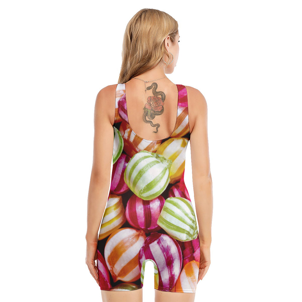 Colorful Candy Ball Print Sleeveless One Piece Swimsuit