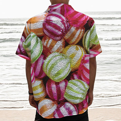 Colorful Candy Ball Print Textured Short Sleeve Shirt