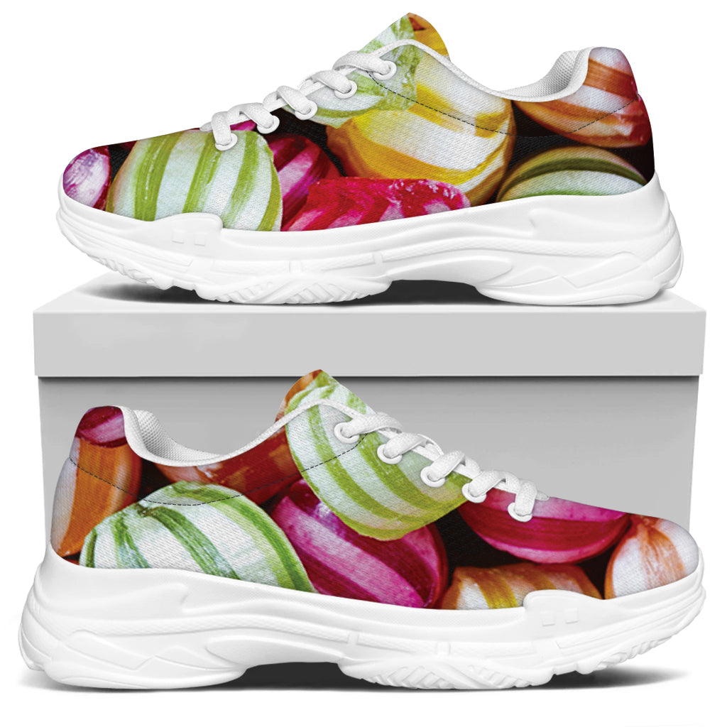 Colorful Candy Ball Print White Chunky Shoes