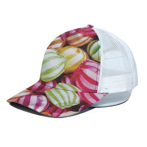 Colorful Candy Ball Print White Mesh Trucker Cap