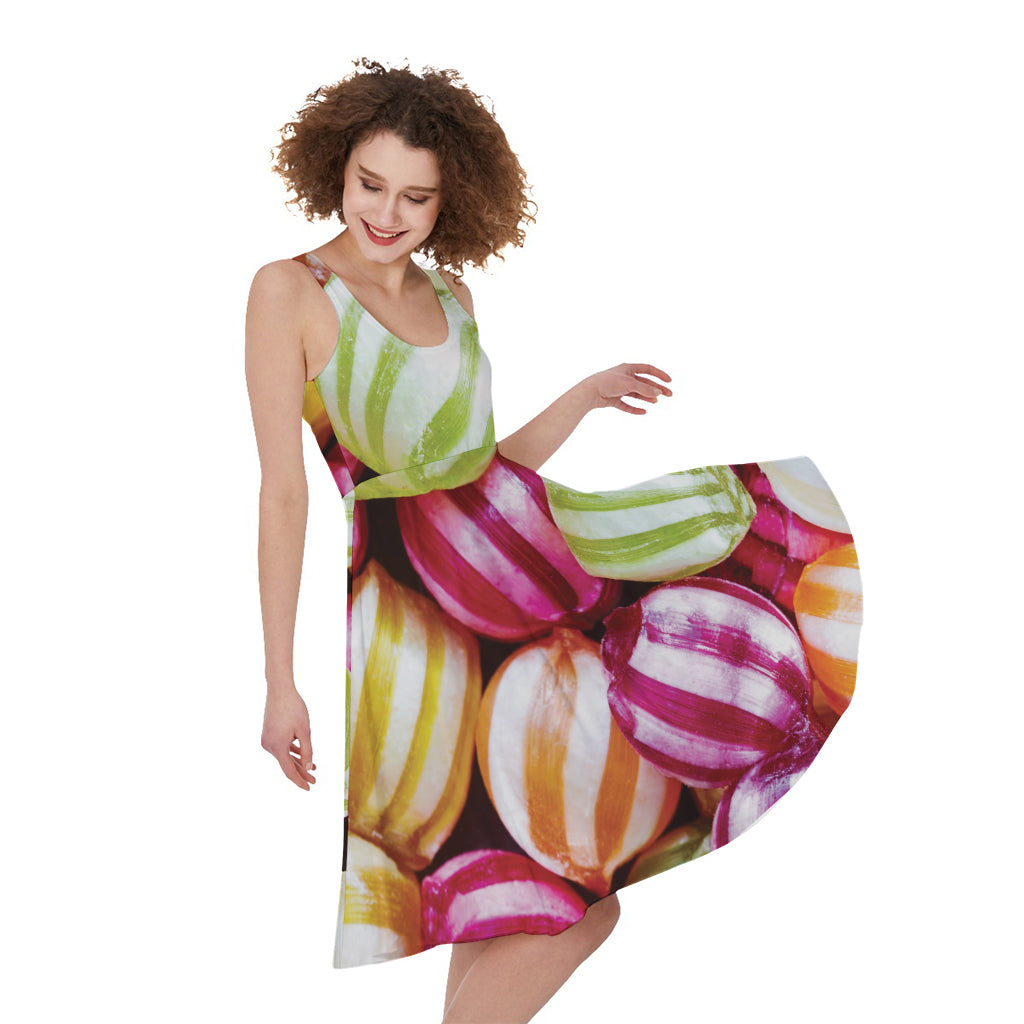 Colorful Candy Ball Print Women's Sleeveless Dress