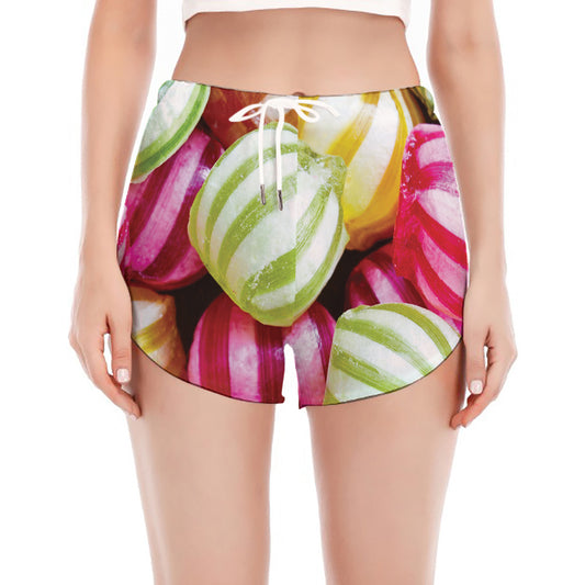 Colorful Candy Ball Print Women's Split Running Shorts