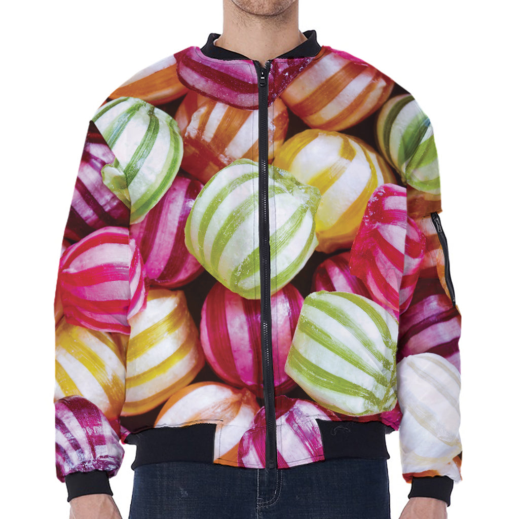 Colorful Candy Ball Print Zip Sleeve Bomber Jacket