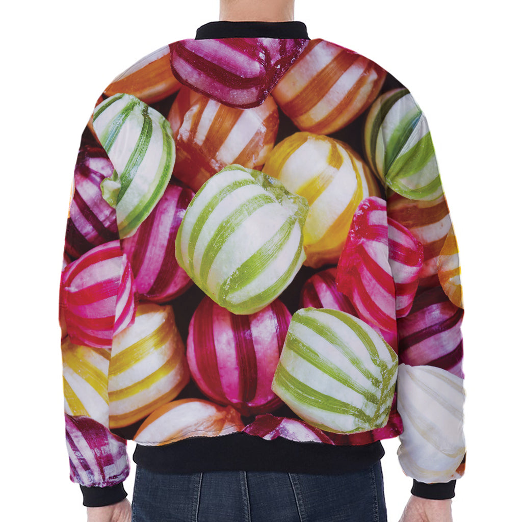Colorful Candy Ball Print Zip Sleeve Bomber Jacket