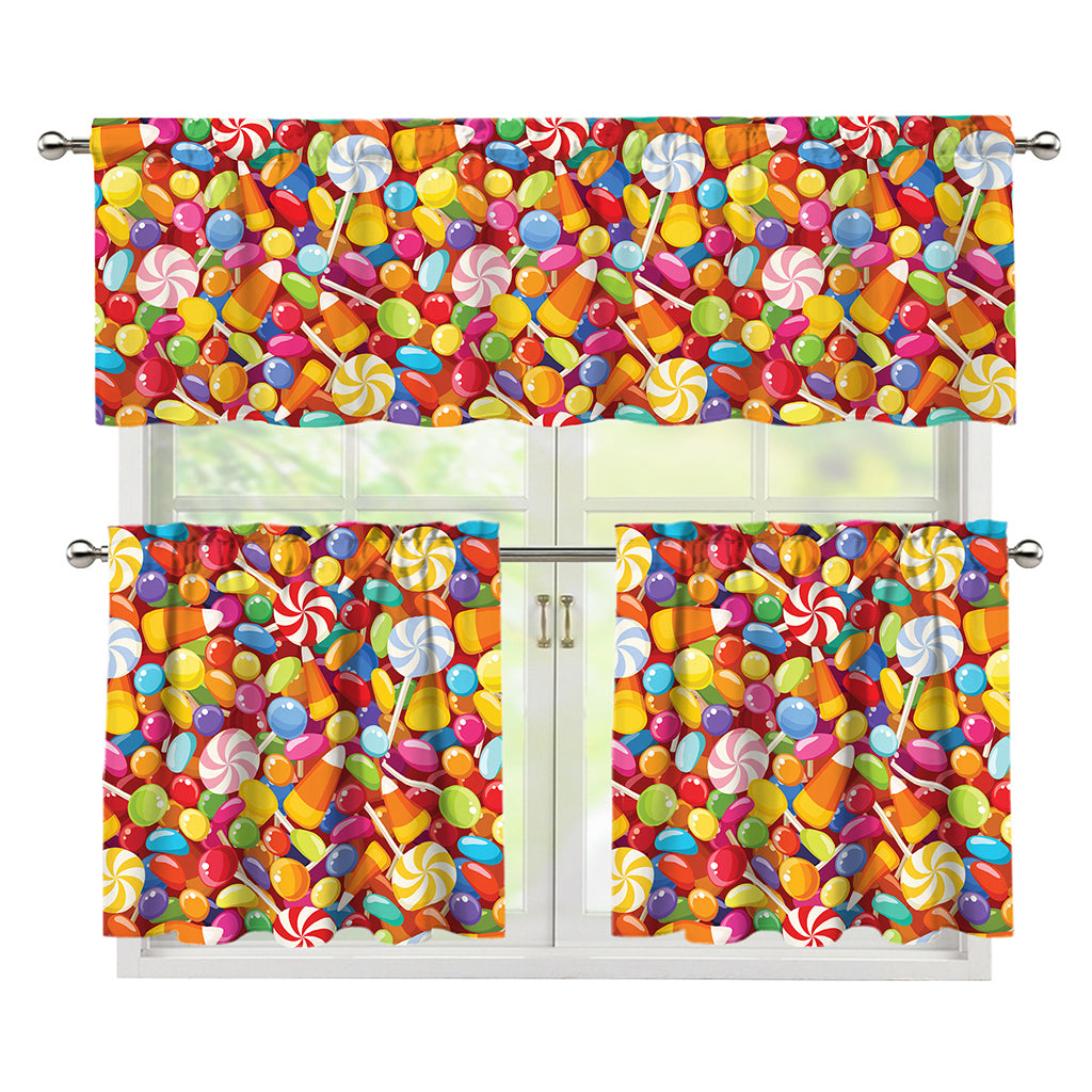 Colorful Candy Pattern Print 3 Piece Kitchen Curtains