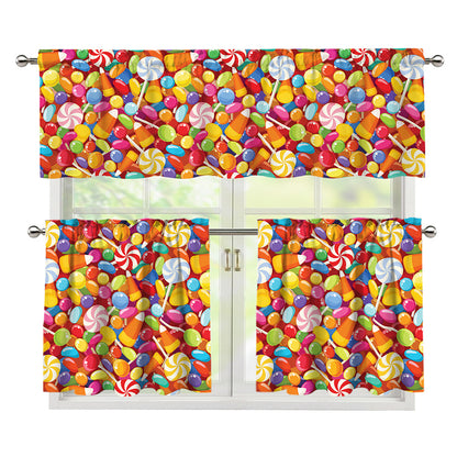 Colorful Candy Pattern Print 3 Piece Kitchen Curtains