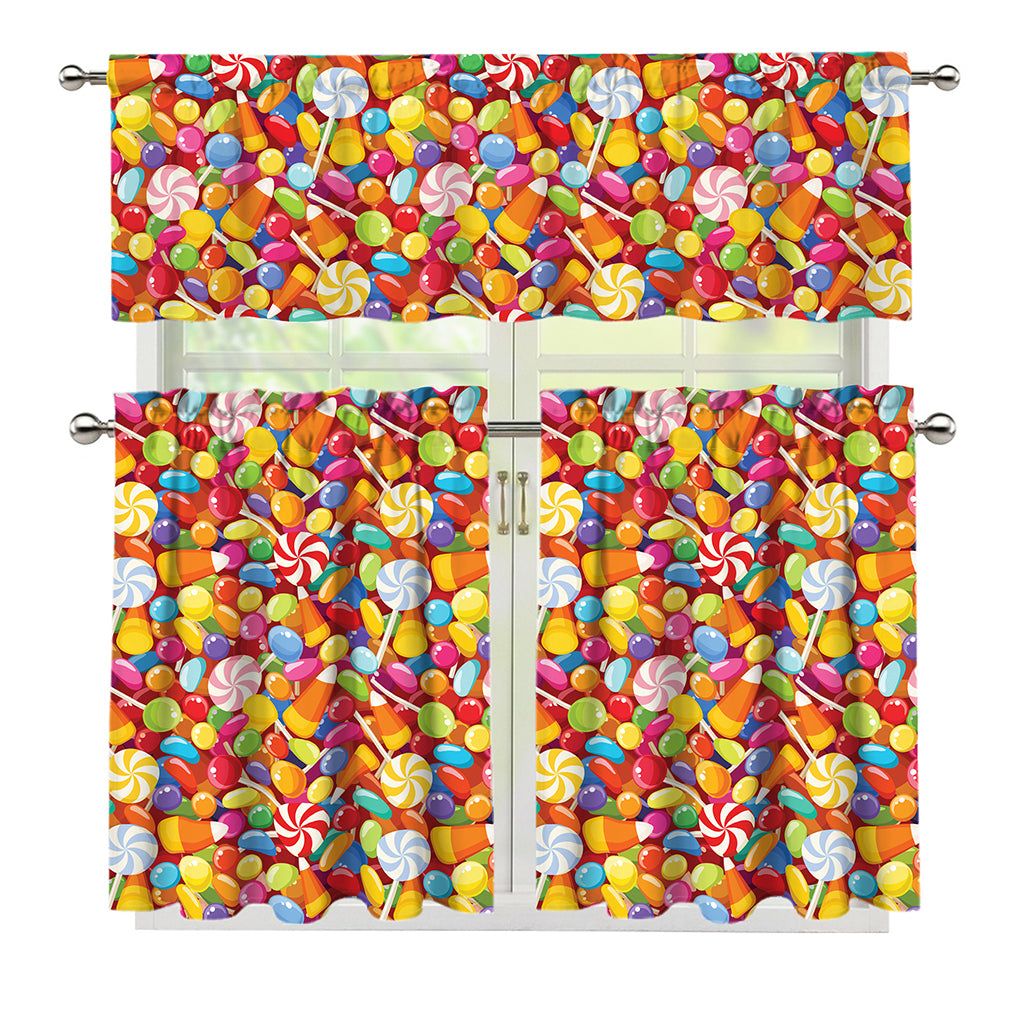 Colorful Candy Pattern Print 3 Piece Kitchen Curtains